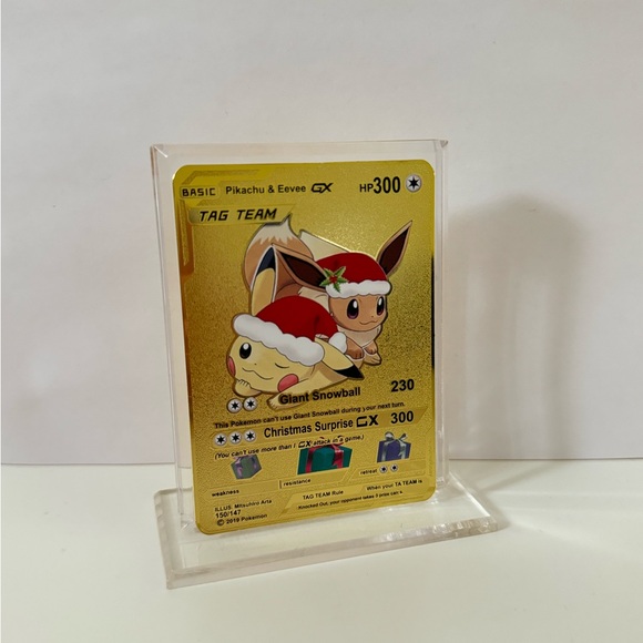 Pokemon Christmas Pikachu & Eevee METAL GOLD CARD - Gift / Present / Fan Art - - Picture 3 of 3